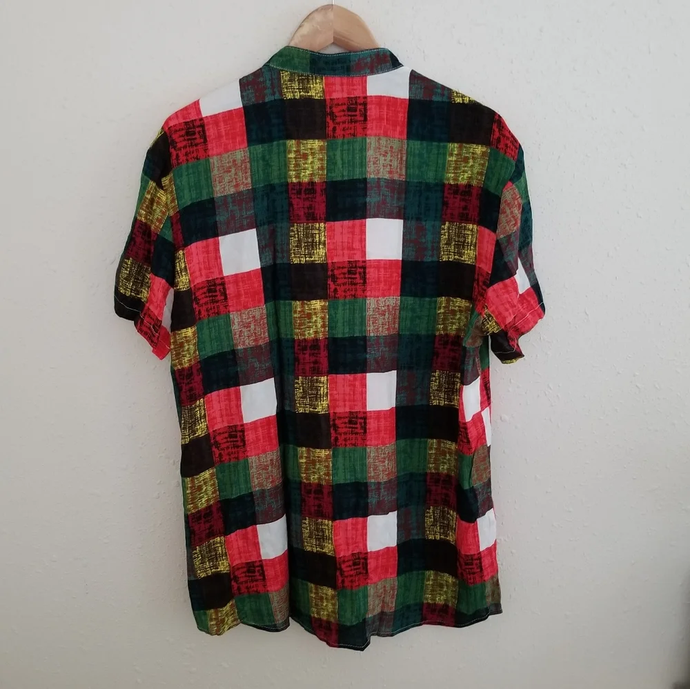 Shein Plaid Button Down Short Sleeve Shirt